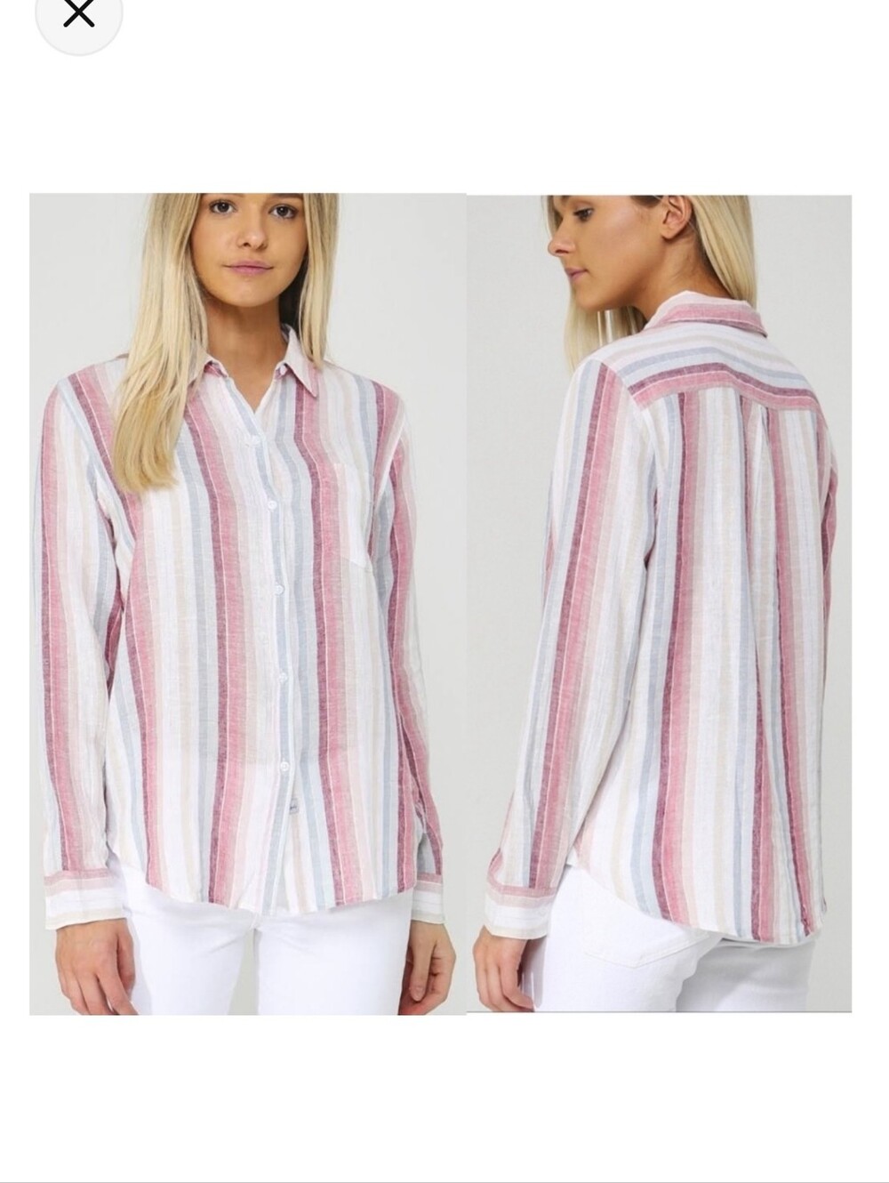 Rails Charli Tropic Stripe Linen Blend Metallic Button Up Shirt Beach Coastal M